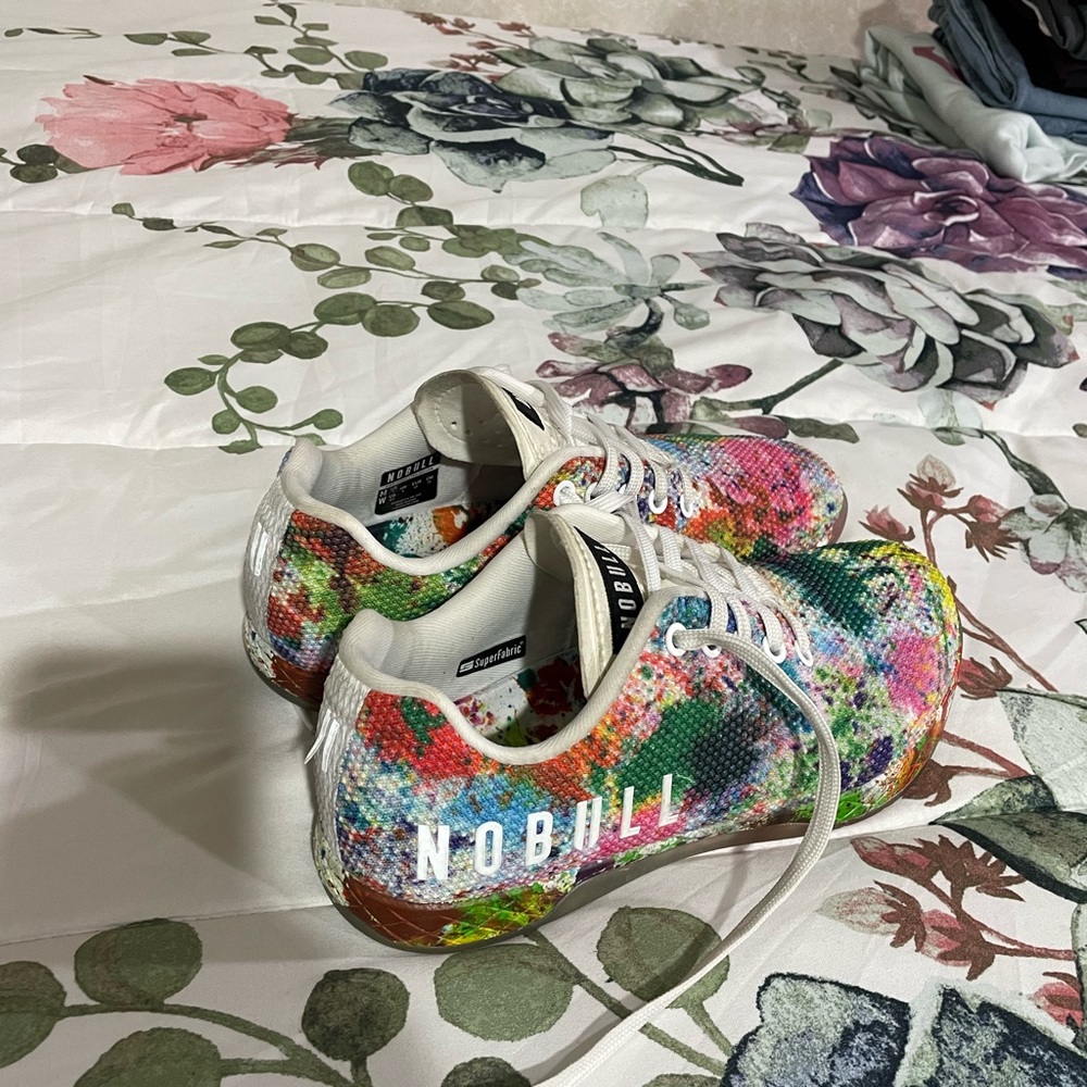 NOBULL Green and Pink Athletic Shoes with Artistic Flair
